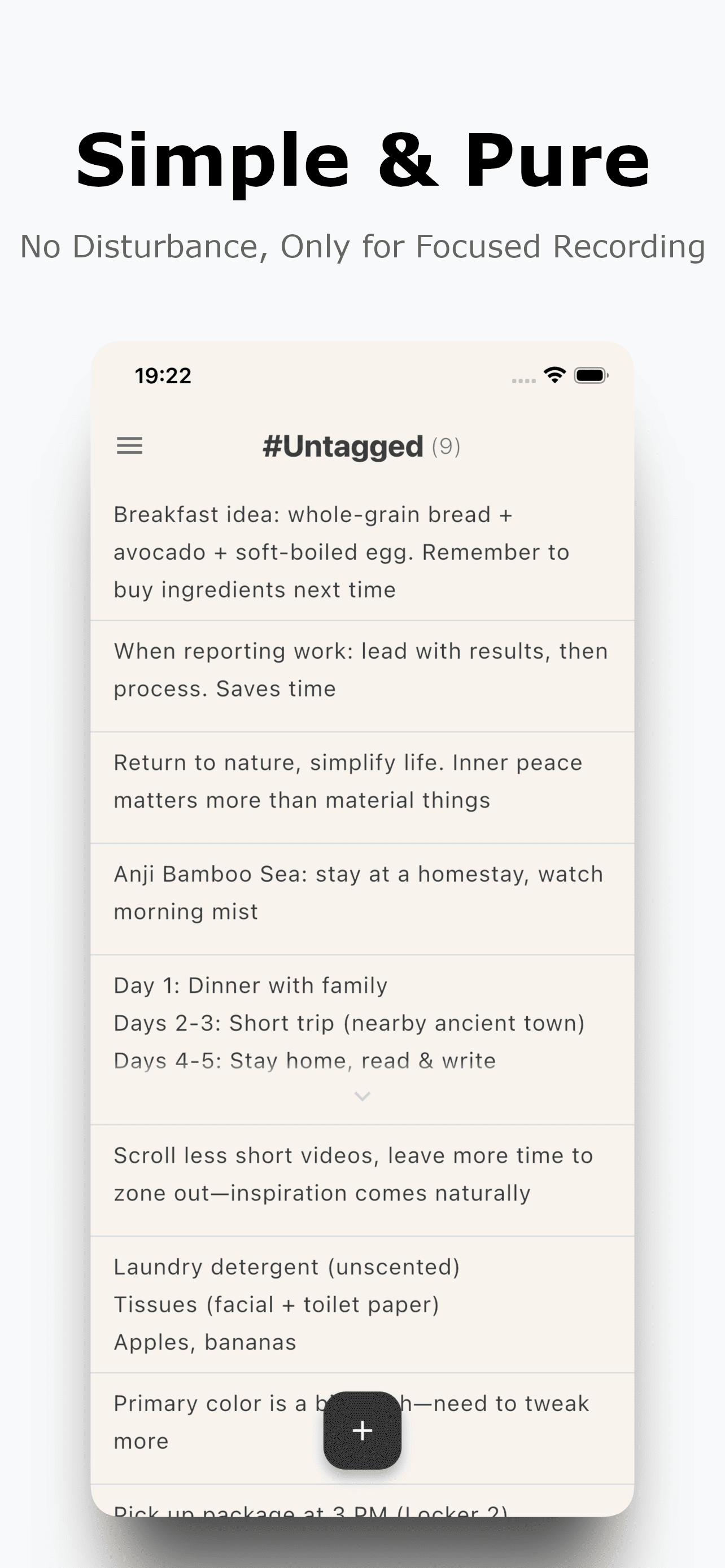 Offnote notes list interface showcasing note management
